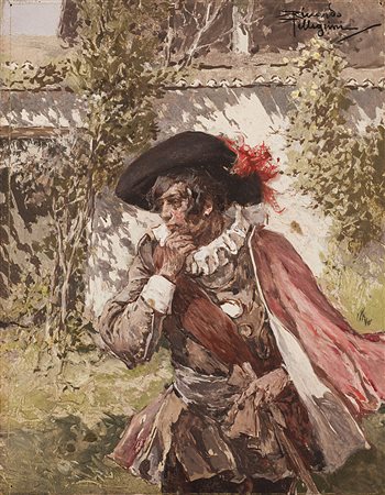 Riccardo Pellegrini (Milano 1863 - Crescenzago 1934)"Il moschettiere"olio su...