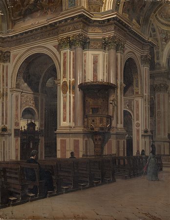 Domenico Pesenti (Medole 1843 - Mantova 1918)"Interno della chiesa di...