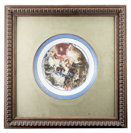 Antonio Mancini (Roma 1852 - 1930)"Figure" piatto in porcellana (d cm 23)...