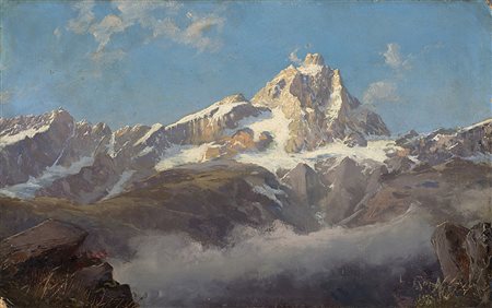 Leonardo Roda (Racconigi 1868 - Torino 1933)"Il Cervino"olio su cartone (cm...