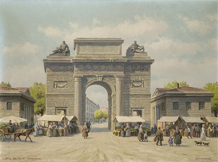 Giannino Grossi (Milano 1889 - 1969)"Milano, Porta Garibaldi (Comasina)"olio...