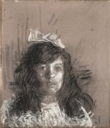 Antonio Mancini (Roma 1852 - 1930)"Ritratto di fanciulla"tecnica mista su...