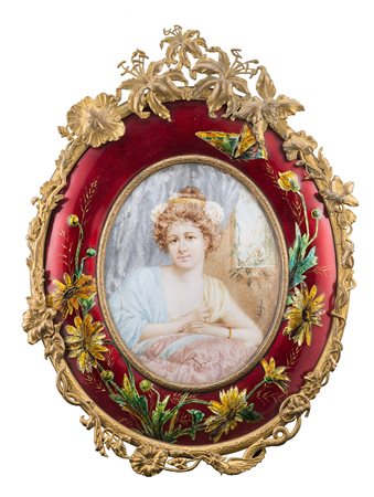 Firma indecifrata, fine XIX Secolo"Ritratto femminile in un interno" olio su...