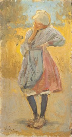 Cesare Ciani (Firenze 1854 - 1925)"Figura" olio su cartone pressato (cm...