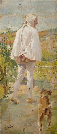 Raffaello Sorbi (Firenze 1844 - 1931)"Giotto" olio su tavoletta (cm 18,5x8)...