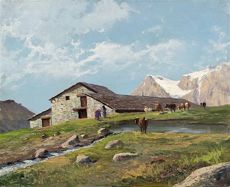 Leonardo Roda (Racconigi 1868 - Torino 1933)"Serenità alpestre"olio su...