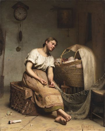 Paul Peel (Londra 1860 - Parigi 1892)"Amore materno"olio su tela (cm...