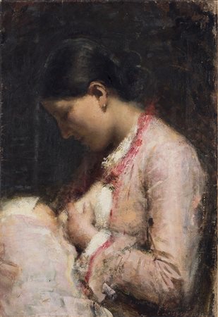 Emilio Longoni (Barlassina 1859 - Milano 1932)"Maternità" 1881/1882olio su...