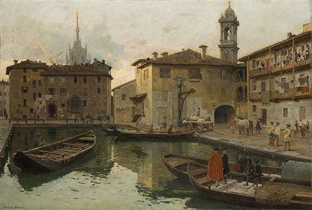 Arturo Ferrari (Milano 1861 - 1932)"Il laghetto dell'Ospedale"olio su tela...