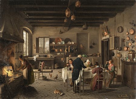 Carlo Canella (Verona 1800 - Milano 1879)"La cucina del sacrista di San...