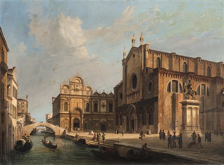 Luigi Querena (Venezia 1824 - 1887)"Veduta del Campo dei Santi Giovanni e...