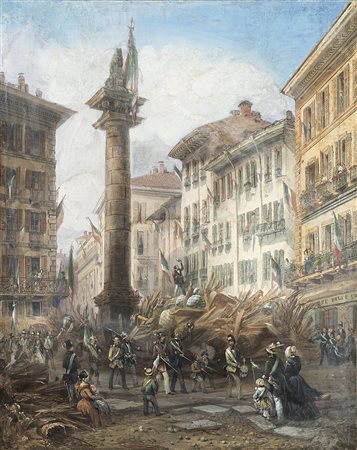 Carlo Bossoli (Lugano 1815 - Torino 1884)"In Piazza San Babila, Milano...