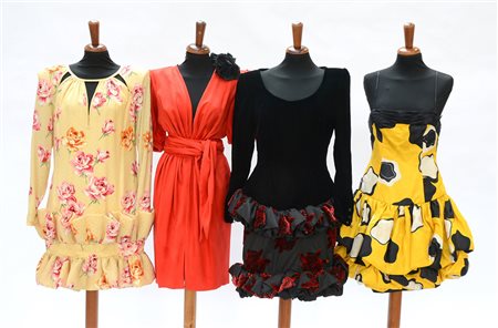 ODICINI Lotto composto da quattro abiti da cocktail e sera in seta e velluto...