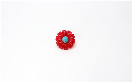 PAOLO BELLINI Grande anello a forma di fiore in galalite fucsia con centro in...