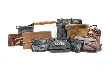 Lotto di undici borse e borsette in materiali, colori e modelli diversi...