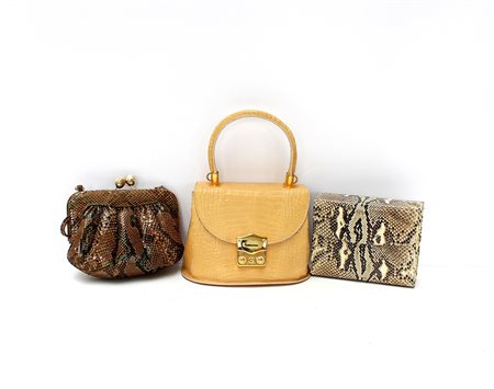 BRUNO MAGLI e anonimiLotto di tre brorsette in rettile di vari colori di...