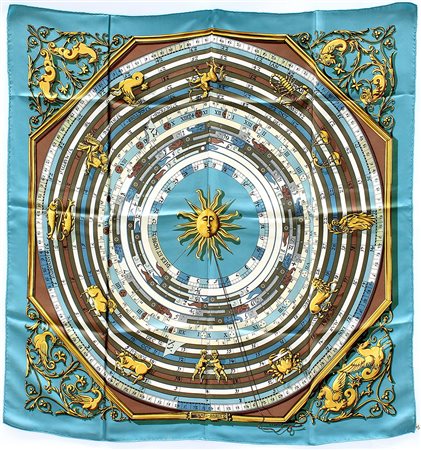 HERMÈS Foulard in seta "Dies et Hore", Françoise Faconnet 1963, nei toni...