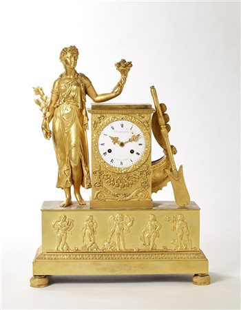 CHOISELAT GALLIENPendola in bronzo dorato decorata con allegoria con figura...