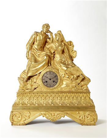 ANONIMO Pendola in bronzo dorato decorata con scena romanticaEpoca 1850...