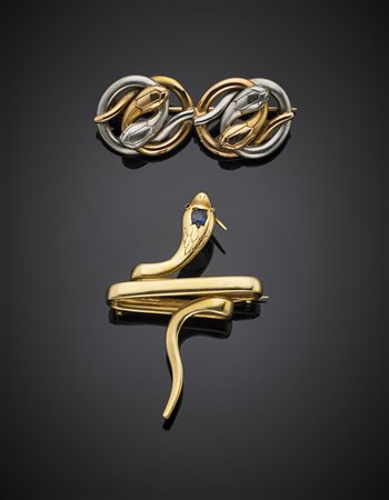 Lotto composto da due spille con serpenti, una adattabile a pendente e...