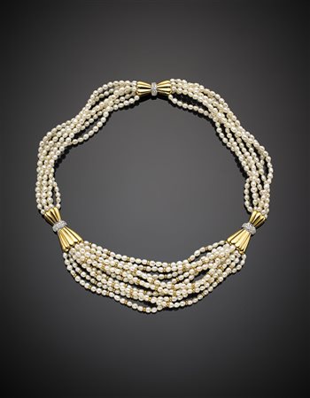 *MISSIAGLIACollana a più fili di perle d'acqua dolce con chiusura e due...