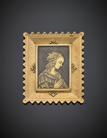 Soprammobile in oro giallo con madonna in cornice con vetro, lordi g 66,22,...