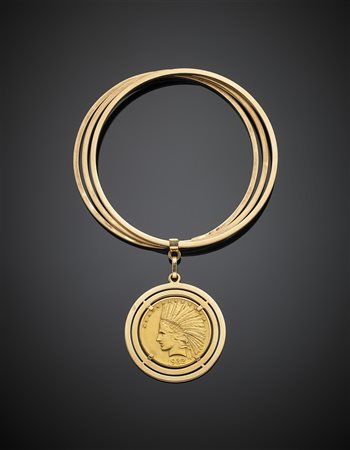 Bracciale ad anelli in oro rosa con moneta da dieci dollari americani in oro...