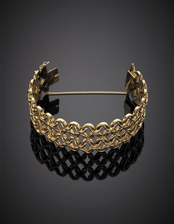 Bracciale modulare snodato in oro giallo, g 50,02, lungh. cm 19,50, h cm 3...