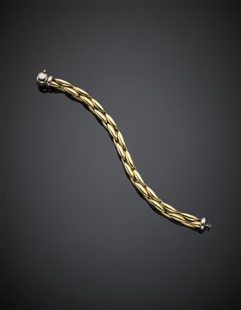 Bracciale intrecciato in oro giallo con chiusura in oro bianco a scomparsa, g...