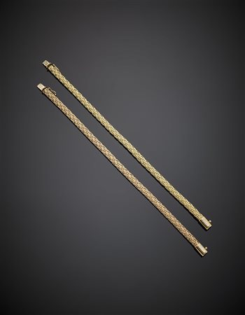 FILIPPINIDue bracciali in oro giallo e rosso con lavorazione ad intreccio,...