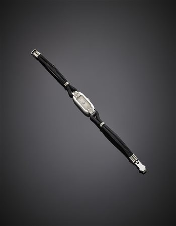 Orologio da polso da donna in platino e diamanti con cordoncino in pelle,...