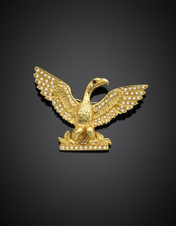 *MISSIAGLIABroche in oro giallo e diamanti a guisa di araba fenice, piccolo...
