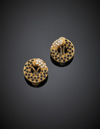 GIO CAROLIOrecchini in oro giallo a lobo con diamanti neri e bianchi, g...