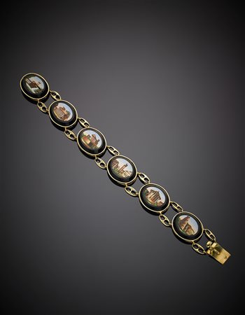 Bracciale in oro giallo 585/1000 con micromosaici, g 53,72, lungh. cm 21,50...