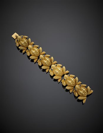 E.SERAFINI FirenzeBracciale in oro giallo con sei rane a rincorrersi con...