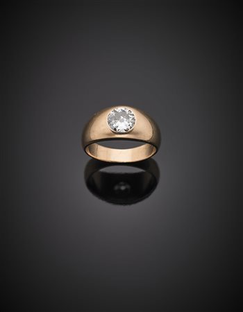 Anello da uomo in oro giallo 585/1000 con diamante rotondo taglio vecchio...