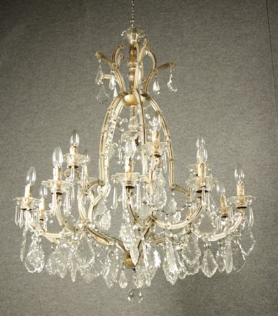 Lampadario cinque bracci, dieci luci modello Maria Teresa con gocce di vetro....