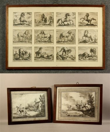 Firmato. Tre stampe su cartoncino raff. ''CAVALLI E CAVALIERI''. Inghilterra....