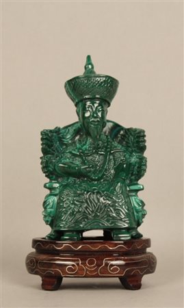 Firmato, datato. Scultura in malachite su base di legno raff. ''SANTONE...