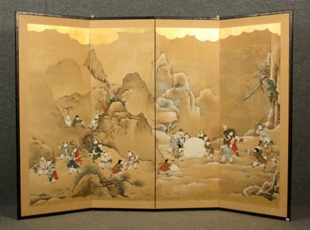 Firmato, datato. Dipinto tempera su cartoncino raff. ''BAMBINI CHE GIOCANO''....