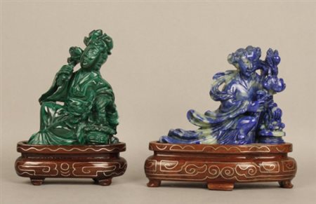 Firmato. Due sculture di cui una in lapislazzulo raff. ''GIOVANE DONNA'' e...