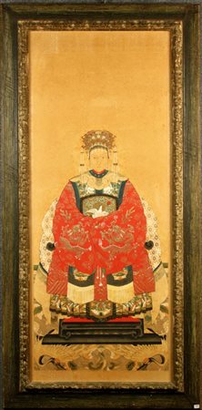 Firmato, datato. Tempera su cartoncino raff. ''NOBILE SEDUTO''. Cina. Fine...