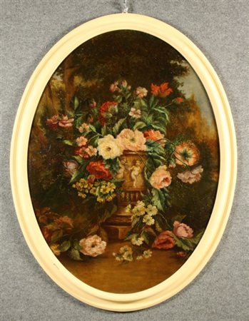 Firmato. Dipinto ovale olio su tela raff. ''NATURA MORTA''. Inizi XX secolo....