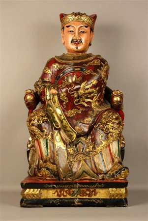 Firmato. Scultura in legno laccato raff. ''NOBILE SEDUTO''. Cina. Fine XIX...