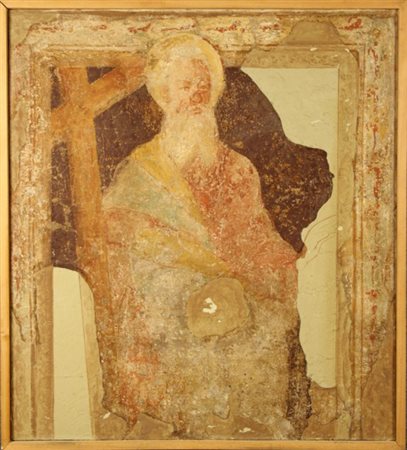 Firmato, datato. Affresco raff. ''SANTO''. XVII secolo. Restauri. Mis. Lung....