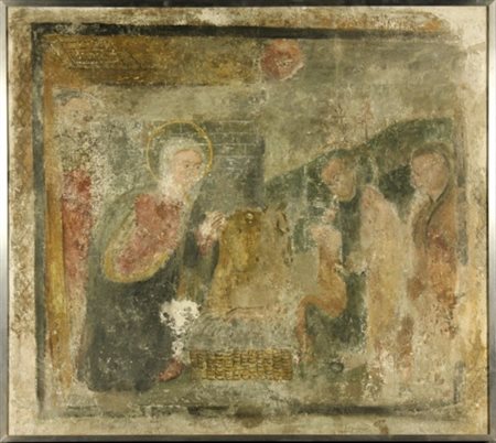 Firmato. Affresco raff. ''SACRA FAMIGLIA''. XVII secolo. Restauri. Mis. Lung....