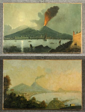 Firmato, datato. Coppia di dipinti olio su tela raff. ''VEDUTE AMALFITANE CON...