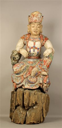 Firmato. Scultura in legno intagliato, laccato e policromia raff. ''NOBILE...