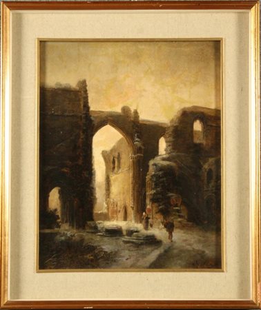 Firmato, datato. Dipinto olio su tela raff. ''ARCHITETTURE CON PERSONAGGI''....