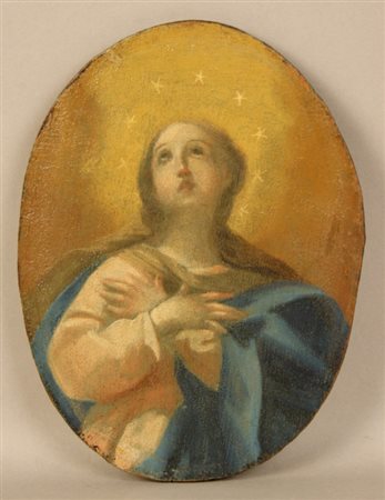 Piccolo dipinto ovale su tavola raff. ''MADONNA''. XVII secolo. Mis. Lung....